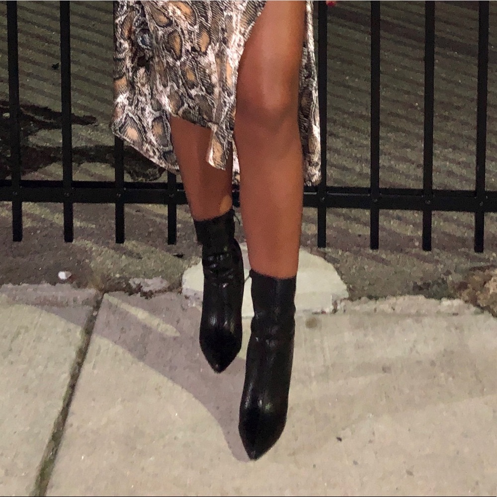 Boohoo Black Faux Snakeskin Ankle Bootie